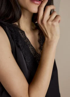 Vrouwen Summum Woman Satijnen Top Met Kant